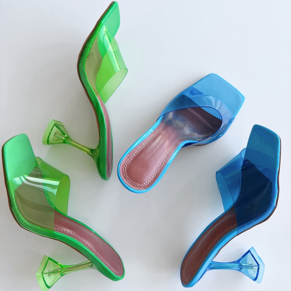 Amina Muaddi Style Blue or Green High Heeled Sandals